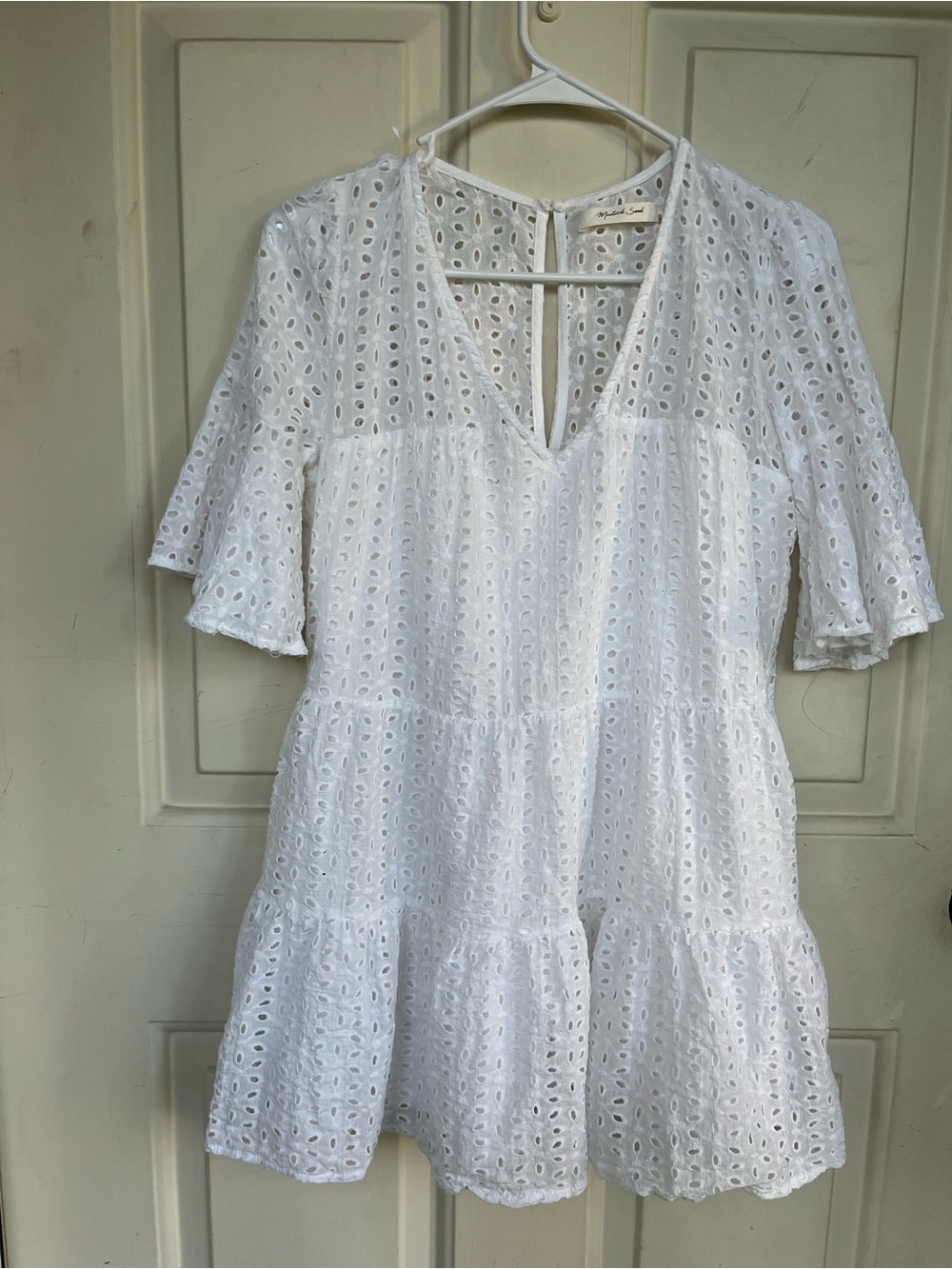 Mustard Seed White Cotton Eyelet Mini Dress size Medium